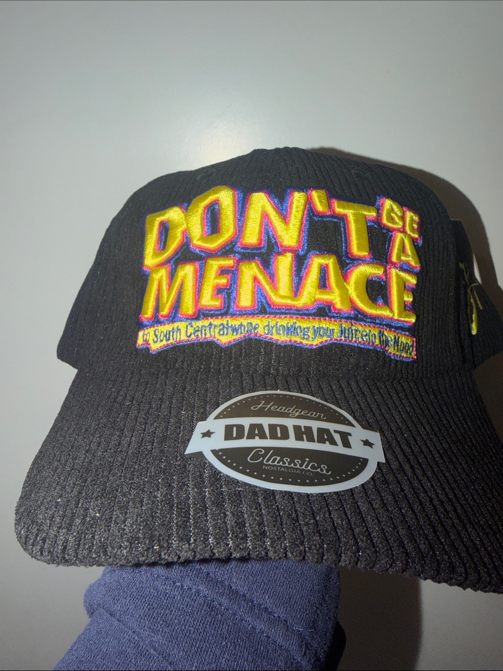 🎥😂🧢😂🎥 Black 'Don't Be a Menace' Embroidered Corduroy Snapback Dad Hat